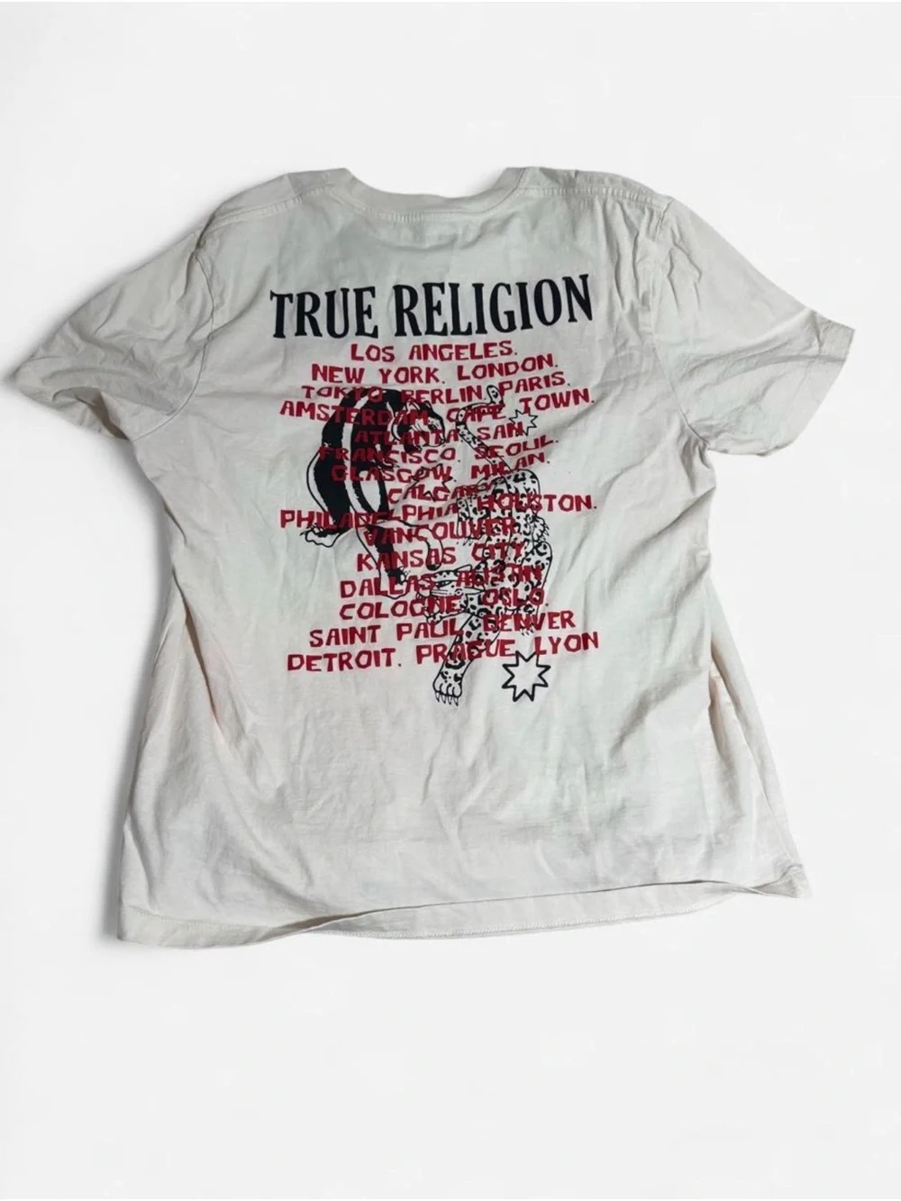 True Religion White Tee with Red Script Accents